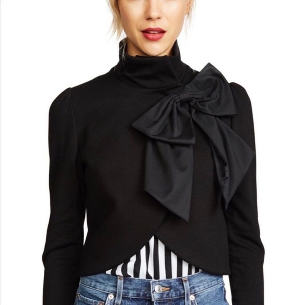 Alice + Olivia Addison Long  Sleeve Cropped Bow Blazer